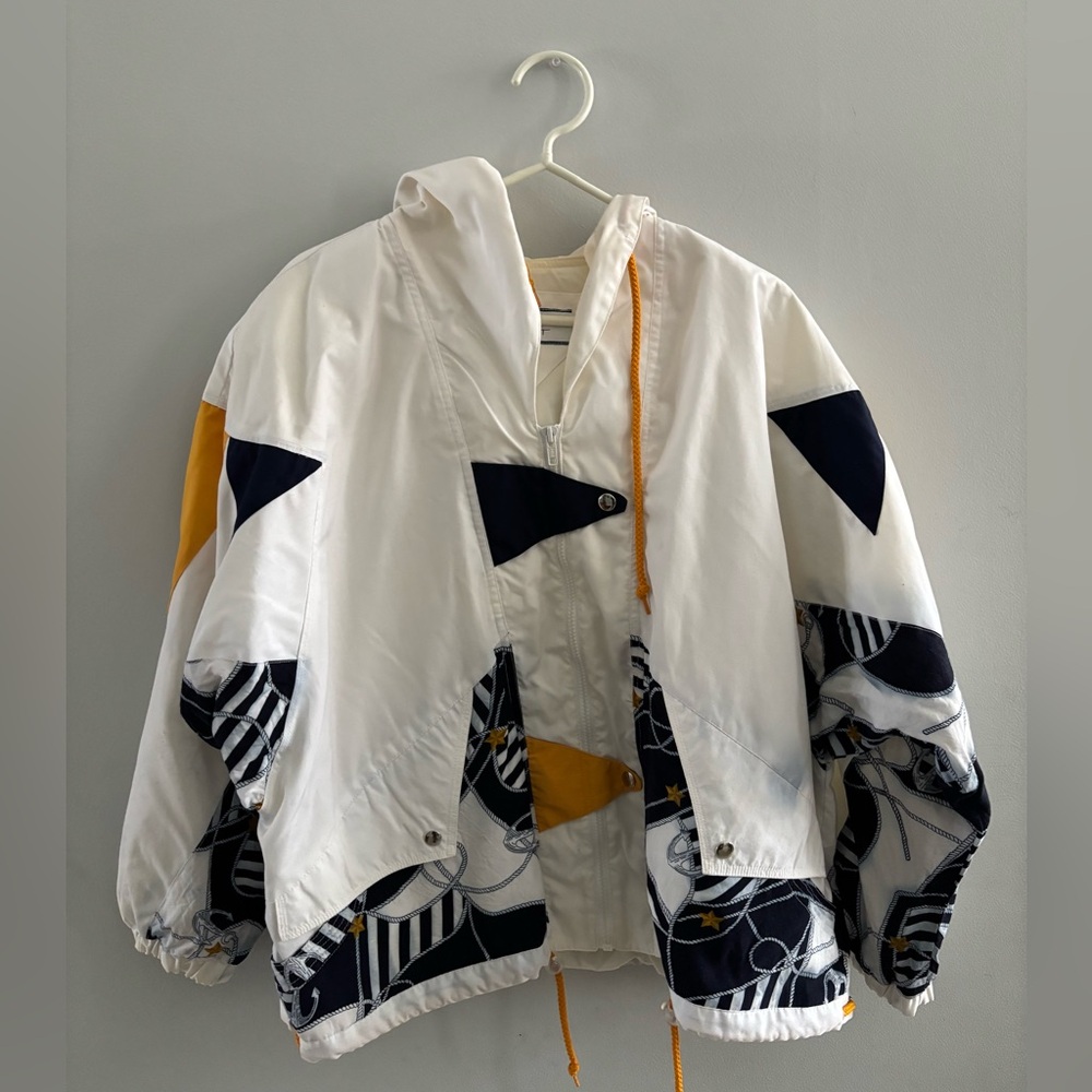 Mulberry Street Navy White Yellow Lightweight Vintage Nautical Jacket Sz. Large